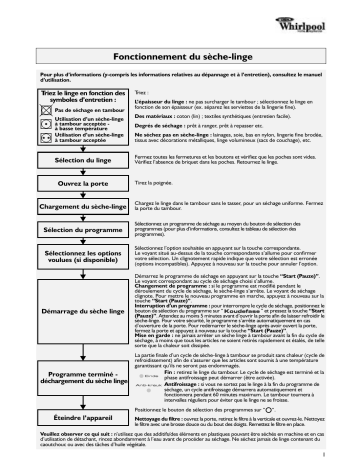 Whirlpool INDIANA A/1 Dryer Manuel utilisateur | Fixfr