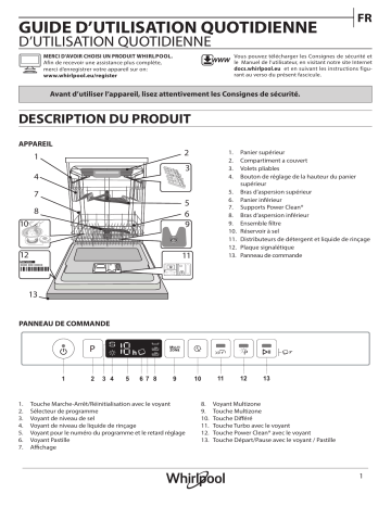 Whirlpool WI 7020 PF Dishwasher Manuel utilisateur | Fixfr