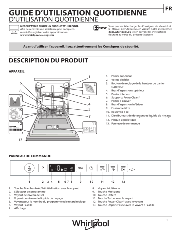 Whirlpool WIO 3T141 PS Dishwasher Manuel utilisateur | Fixfr