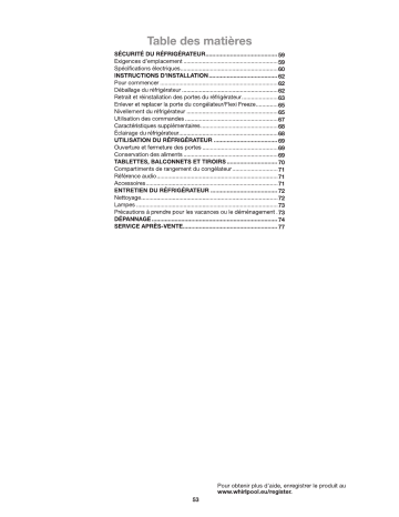 WQ9 U1GX | WQ9 U2L | Mode d'emploi | Whirlpool WQ9 U1L Side-by-Side Manuel utilisateur | Fixfr