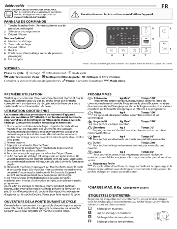 FFTP CM10 8B FR | Whirlpool FFT CM10 8B FR Dryer Manuel utilisateur | Fixfr