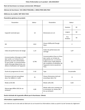 Whirlpool WIP 4O41 PLEG Dishwasher Manuel utilisateur | Fixfr