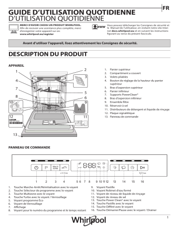 Whirlpool WFO 3T133 PF X Dishwasher Manuel utilisateur | Fixfr