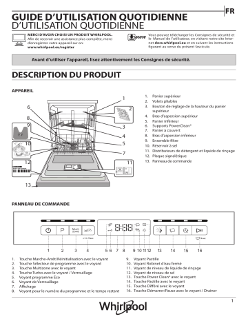 Whirlpool WFO 3T133 P 6.5 X Dishwasher Manuel utilisateur | Fixfr