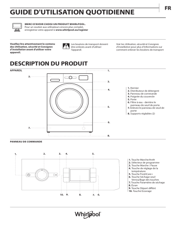 Whirlpool FWDG961483WSVFR N Washer dryer Manuel utilisateur | Fixfr
