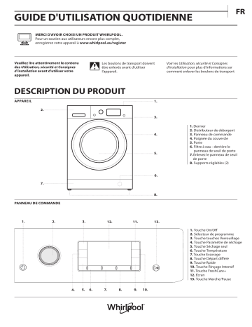 Whirlpool FWDD1171582WBCVFR N Washer dryer Manuel utilisateur | Fixfr