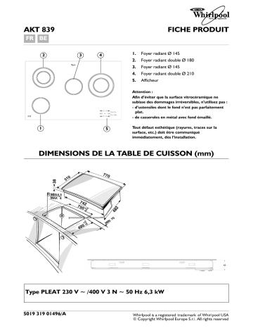 Whirlpool AKT 839/LX Hob Manuel utilisateur | Fixfr