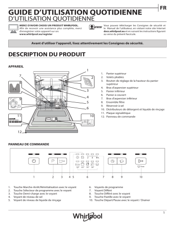 Whirlpool WFE 2B19 X Dishwasher Manuel utilisateur | Fixfr