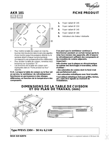 Whirlpool AKR 101/IX Hob Manuel utilisateur | Fixfr