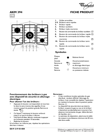 AKM 394/NA | AKM 394/IR | Whirlpool AKM 394/JA Hob Manuel utilisateur | Fixfr