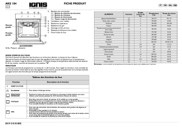 Ignis AKS184/IX Oven Manuel utilisateur | Fixfr