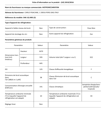 HOTPOINT/ARISTON SH6 1Q XRD Refrigerator Manuel utilisateur | Fixfr