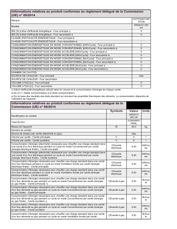 Product information | HOTPOINT/ARISTON H5GG1C (W) UA Cooker Manuel utilisateur | Fixfr