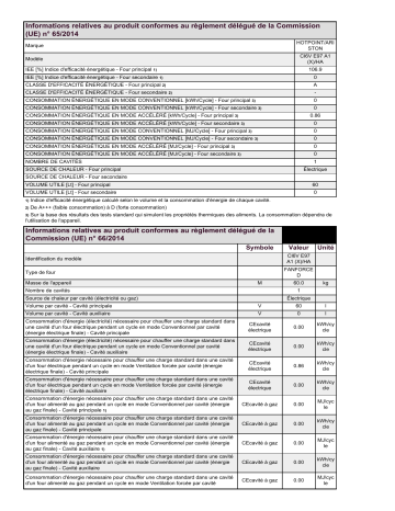 Product information | HOTPOINT/ARISTON CI6V E97 A1 (X)/HA.0 Cooker Manuel utilisateur | Fixfr