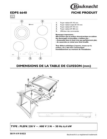 Bauknecht EDPS 6640 IN Hob Manuel utilisateur | Fixfr