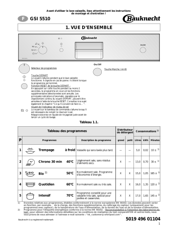 GSI 5510/1 IN | GSI 5510/1 WS | Bauknecht GSI 5510/1 SW Dishwasher Manuel utilisateur | Fixfr