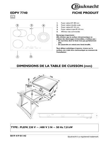 Bauknecht EDPV 7740/IN Hob Manuel utilisateur | Fixfr