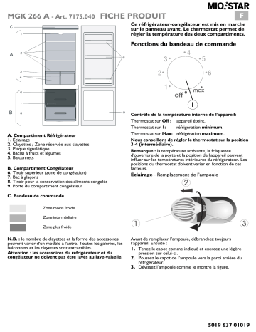 Miostar MGK 266 A Fridge/freezer combination Manuel utilisateur | Fixfr