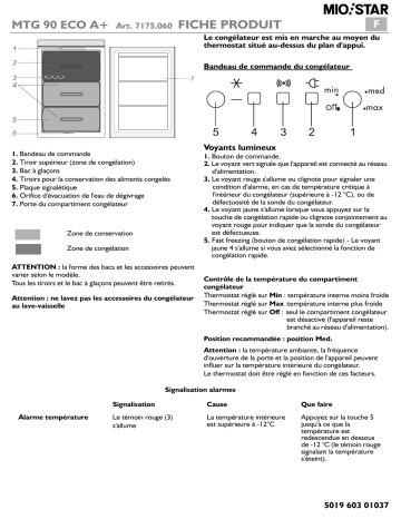 MTG 90 ECO A++ | Miostar MTG90 ECO A+ Freezer Manuel utilisateur | Fixfr