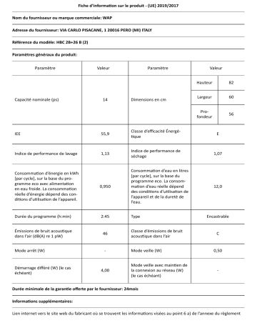 HOTPOINT/ARISTON HBC 2B+26 B Dishwasher Manuel utilisateur | Fixfr