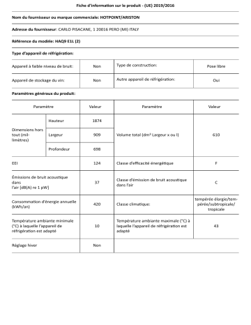 HOTPOINT/ARISTON HAQ9 E1L Side-by-Side Manuel utilisateur | Fixfr