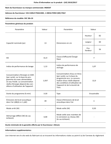 Indesit DIC 3B+19 Dishwasher Manuel utilisateur | Fixfr