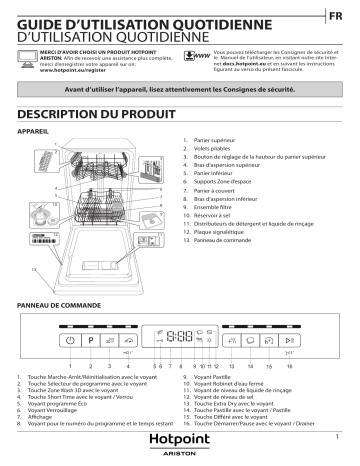HOTPOINT/ARISTON HSFO 3T223 W Dishwasher Manuel utilisateur | Fixfr