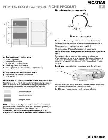 Miostar MTK 126 ECO A+ Refrigerator Manuel utilisateur | Fixfr