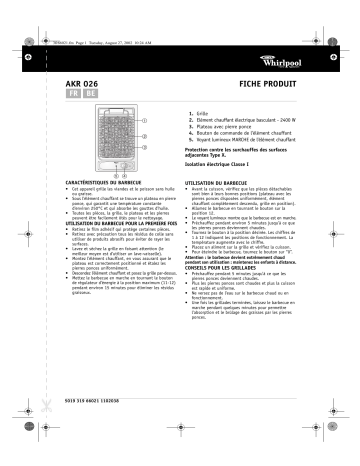 AKR 026/IX | Whirlpool AKR 028/IX Hob Manuel utilisateur | Fixfr