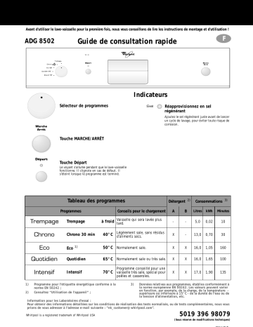 ADG 8502 WH | Whirlpool ADG 8502 NB Dishwasher Manuel utilisateur | Fixfr