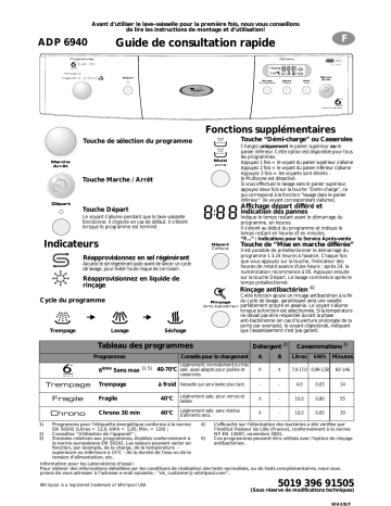 ADP 6940 WHM | Whirlpool ADG Maxi Dishwasher Manuel utilisateur | Fixfr