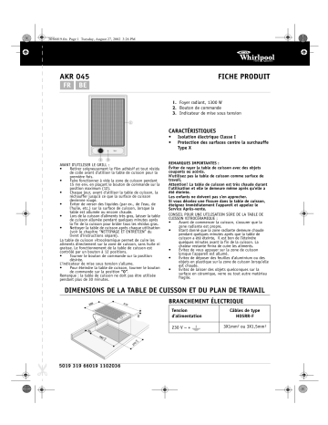 Whirlpool AKR 045/IX Hob Manuel utilisateur | Fixfr