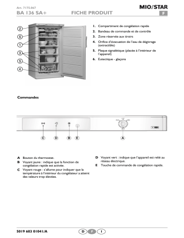 Miostar BA 136 SA+ Freezer Manuel utilisateur | Fixfr