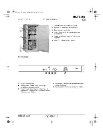 Miostar MSG 170 A Freezer Manuel utilisateur | Fixfr