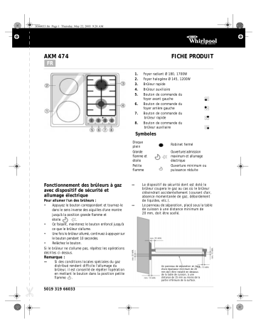 Whirlpool AKM 474NB Hob Manuel utilisateur | Fixfr