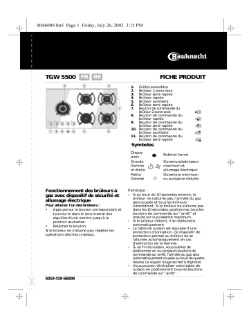 Mode d'emploi | Bauknecht TGW 5500 SW Hob Manuel utilisateur | Fixfr