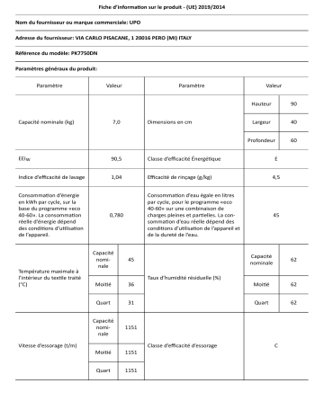 Upo PK7750DN Washing machine Manuel utilisateur | Fixfr