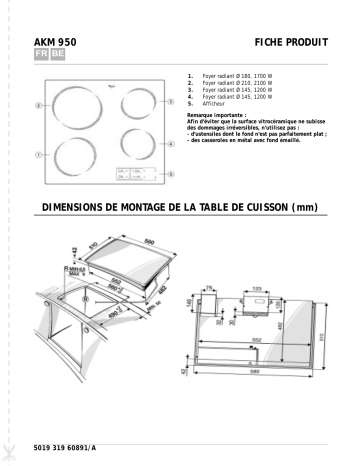 AKM 950/NB | AKM 950/G/IX | AKM 950/NE/01 | AKM 950/NE | Whirlpool AKM 950/IX Hob Manuel utilisateur | Fixfr