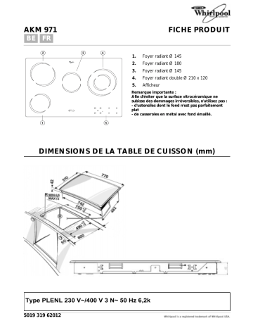 Whirlpool AKM 971/G/IX Hob Manuel utilisateur | Fixfr