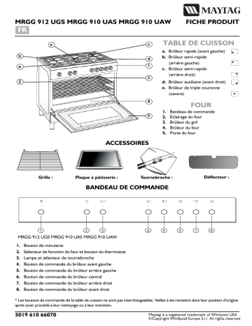 MRDG 920 UAS | MRGG 910 UAS | MRGG 910 UAW | Maytag MRDG 920 UAW Cooker Manuel utilisateur | Fixfr