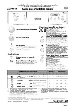 Whirlpool ADP 6940 WHM Dishwasher Manuel utilisateur