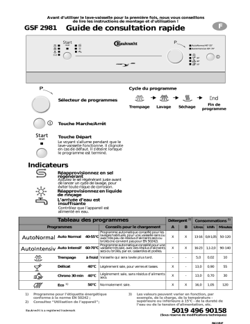 Bauknecht GSF 2981 WS Dishwasher Manuel utilisateur | Fixfr