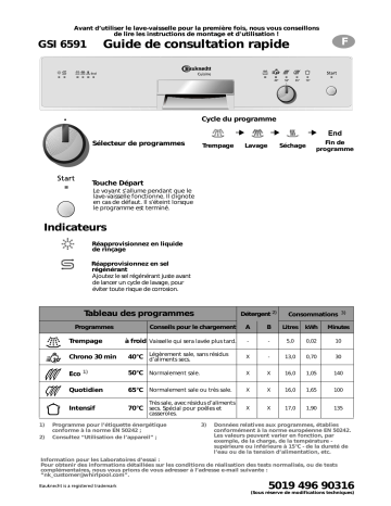 GSI 6591 C-WS | GSI 6591 C-SW | Bauknecht GSI 6591 C-IN Dishwasher Manuel utilisateur | Fixfr