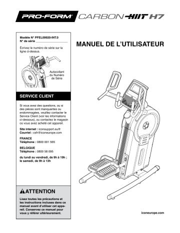 PFEL09920-INT | Manuel du propriétaire | ProForm Hiit 7 ELLIPTICAL Manuel utilisateur | Fixfr