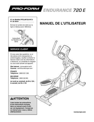 Manuel du propriétaire | ProForm PFEL89720-INT Endurance 720 e ELLIPTICAL Manuel utilisateur | Fixfr