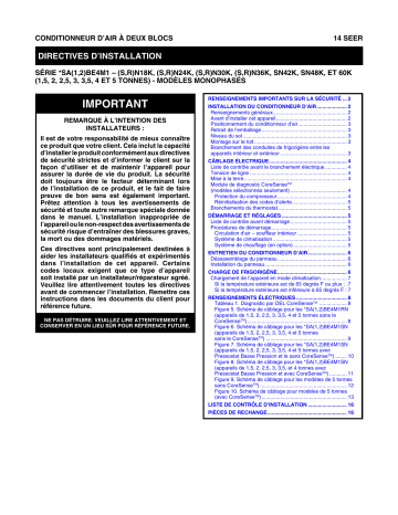 VSA1BE | ESA1BE | FSA1BE | CSA1BE | PSA1BE | Guide d'installation | Frigidaire HSA1BE Manuel utilisateur | Fixfr