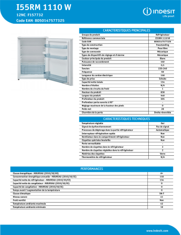 Indesit I55RM 1110 W Refrigerator Manuel utilisateur | Fixfr