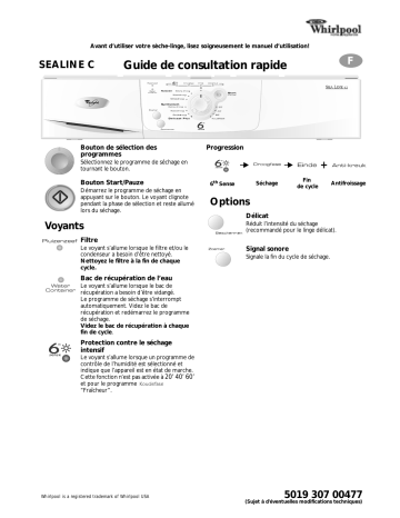 Manuel du propriétaire | Whirlpool Sealine C Dryer Manuel utilisateur | Fixfr