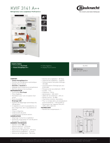 Bauknecht KVIF 3141 A++ Refrigerator Manuel utilisateur | Fixfr