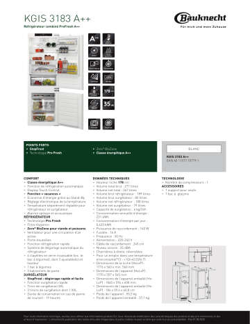 Bauknecht KGIS 3183 A++ Fridge/freezer combination Manuel utilisateur | Fixfr